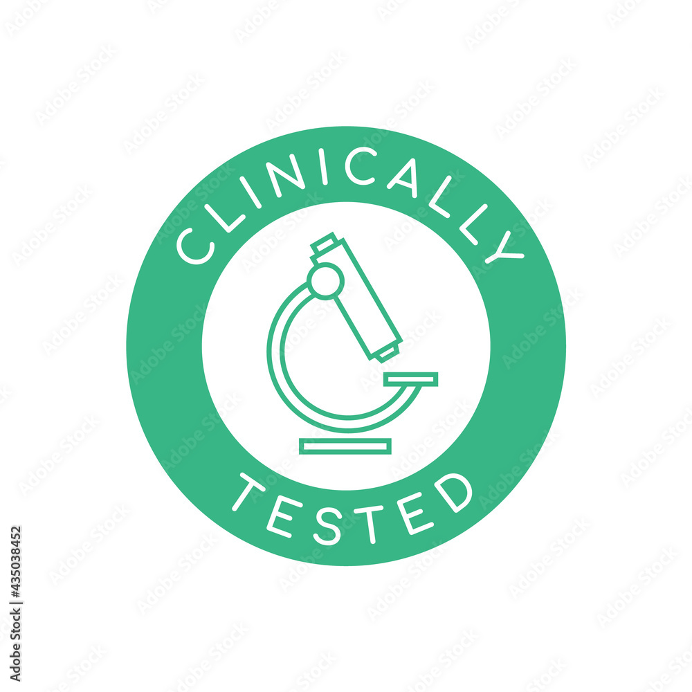 Clinically tested icon. Microscope in a green circle. Green clinically tested sign or logo