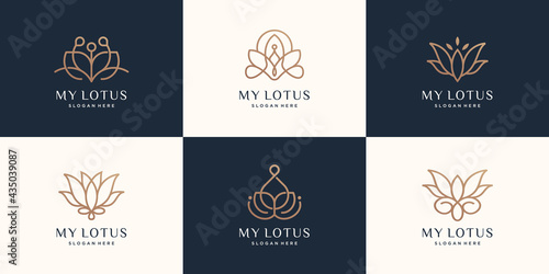 luxury Lotus logo set. line art style abstract logo lotus , floral , flower , nature. Premium Vector