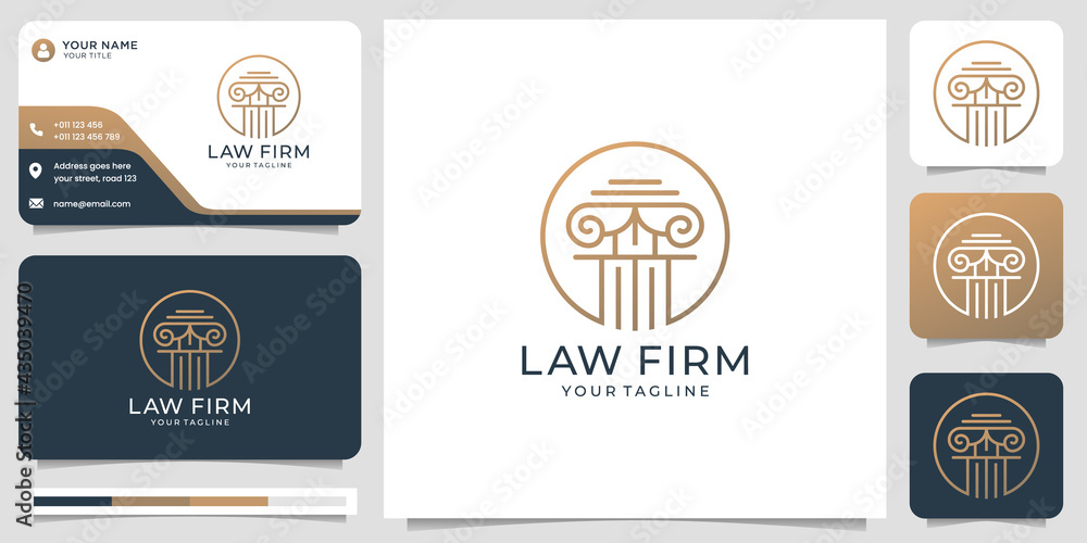 law firm logo design with circle shape concept and business card template. Premium Vector law firm logo design with circle shape concept and business card template. Premium Vector