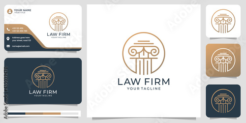 law firm logo design with circle shape concept and business card template. Premium Vector