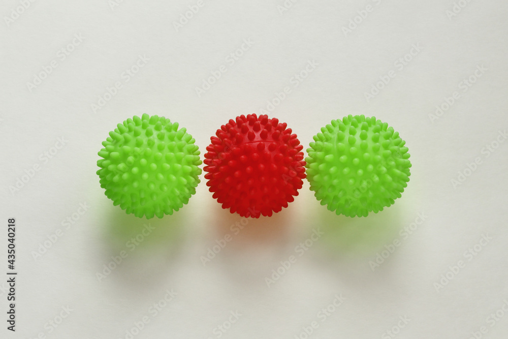 3 rubber balls with spikes. 3 rubber balls with spikes.