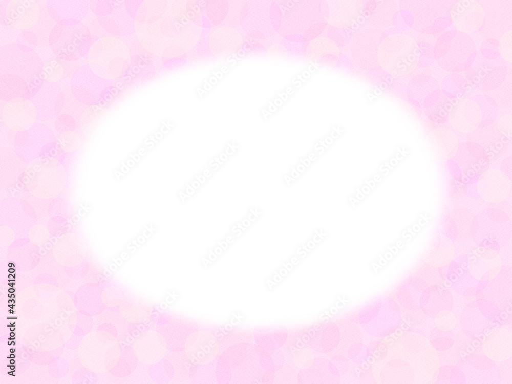ピンク系のふんわり水玉抽象背景に白い円形のフレーム
