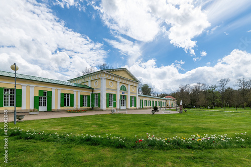 Colonnade of Salt and Meadow mineral springs (Kolonáda Solný a Luční pramen in Czech) in the spa park - great Czech spa town Frantiskovy Lazne (Franzensbad) - Czech Republic - Europe photo