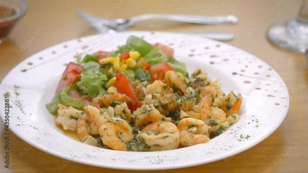 Garlic shrimp with fresh salad, Mediterranean Garlic shrimp with fresh salad, Mediterranean
