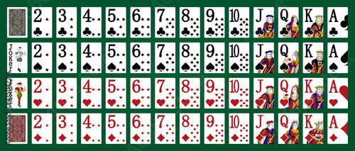 French poker set with isolated cards on green background - Poker playing cards - Miniature playing cards for mobile applications