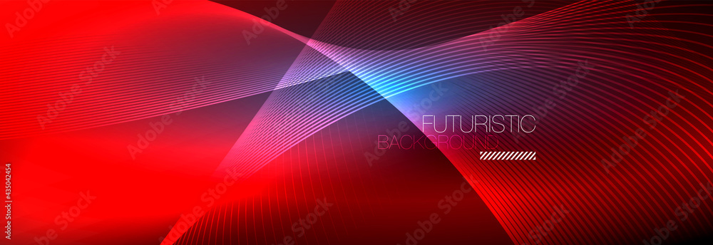 Abstract neon glowing light in the dark with waves. Shiny magic energy and motion concept, vector abstract wallpaper background Abstract neon glowing light in the dark with waves. Shiny magic energy and motion concept, vector abstract wallpaper background