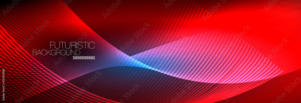 Abstract neon glowing light in the dark with waves. Shiny magic energy and motion concept, vector abstract wallpaper background Abstract neon glowing light in the dark with waves. Shiny magic energy and motion concept, vector abstract wallpaper background