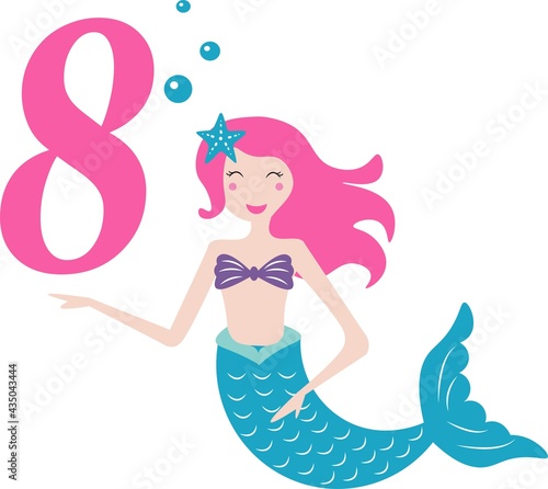 cute mermaid birthday card vector illustration	