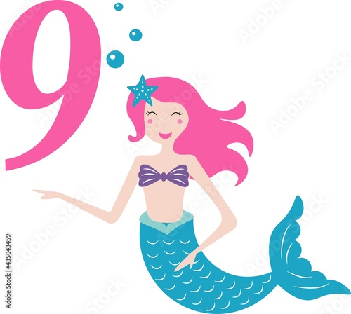 cute mermaid birthday card vector illustration	