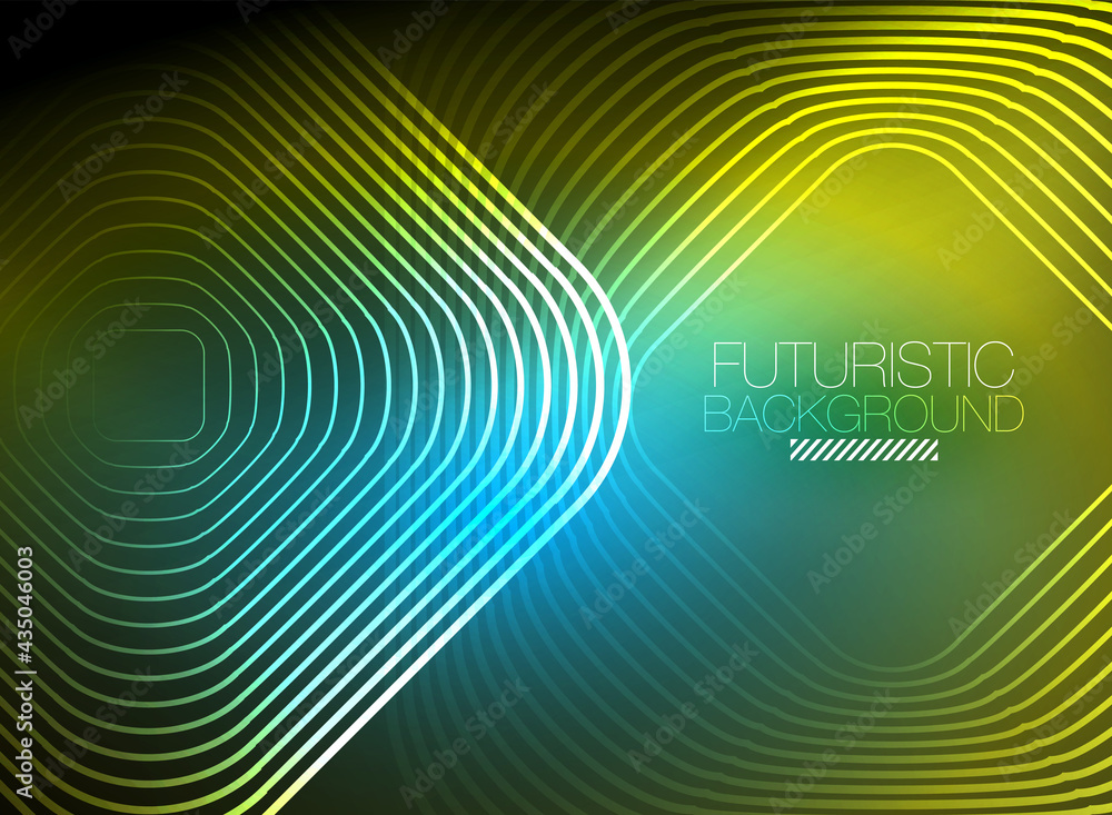 Neon color square shape lines abstract background. Shiny magic energy and motion concept, vector abstract wallpaper background Neon color square shape lines abstract background. Shiny magic energy and motion concept, vector abstract wallpaper background