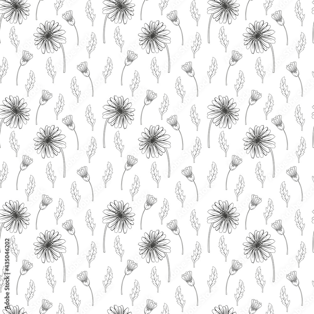 Daisy flower seamless fabric pattern, seamless digital paper