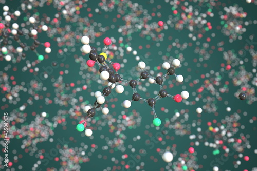 Molecule of bromocresol purple, conceptual molecular model. Conceptual 3d rendering
