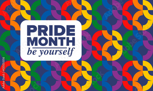 LGBTQIA Pride Month in June. Lesbian Gay Bisexual Transgender. Celebrated annual. LGBT flag. Rainbow love concept. Human rights and tolerance. Poster, card, banner and background. Vector illustration
