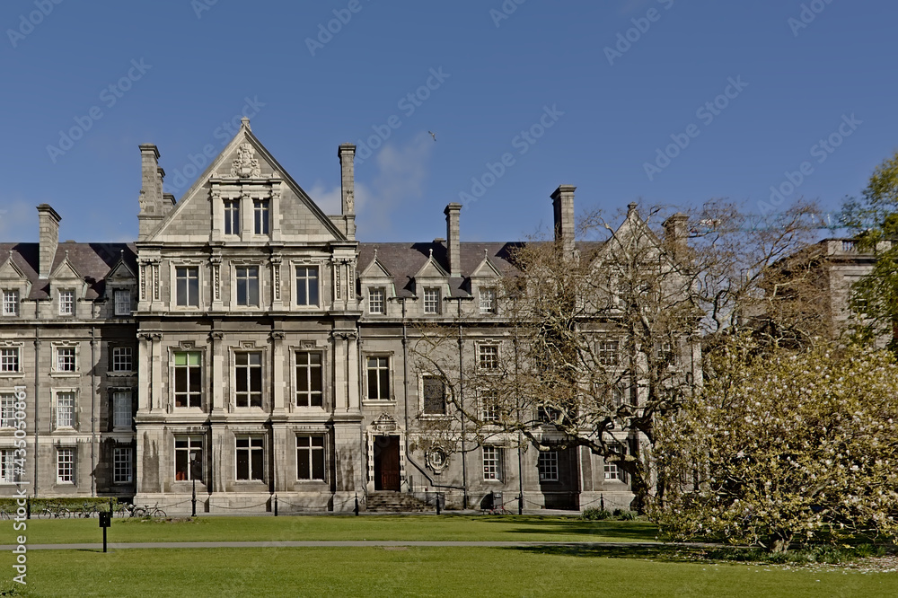 University building of Parliament square in Trinity college, Dublin on a sunny spring day 