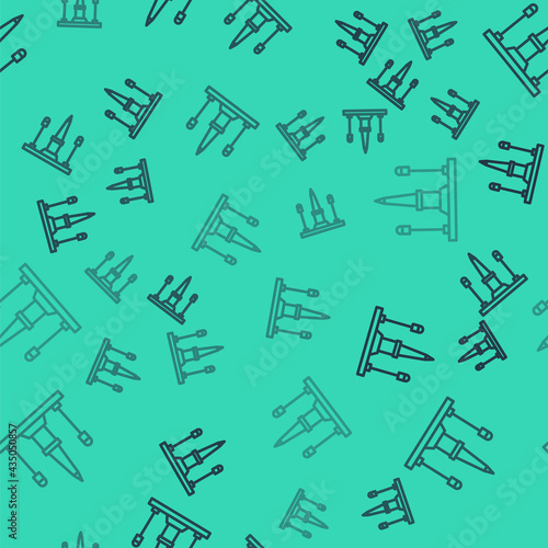 Black line Place De La Concorde in Paris, France icon isolated seamless pattern on green background. Vector
