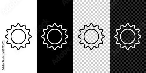 Set line Sun icon isolated on black and white background. Summer symbol. Good sunny day. Vector