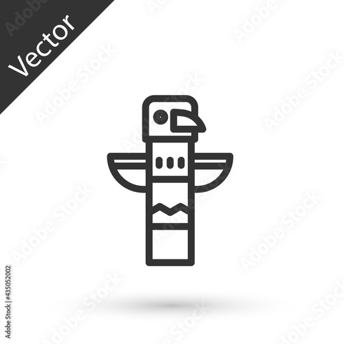 Grey line Canadian totem pole icon isolated on white background. Vector