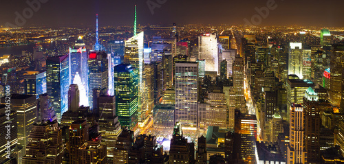 Central and north Manhattan, high view at night, New York City.
