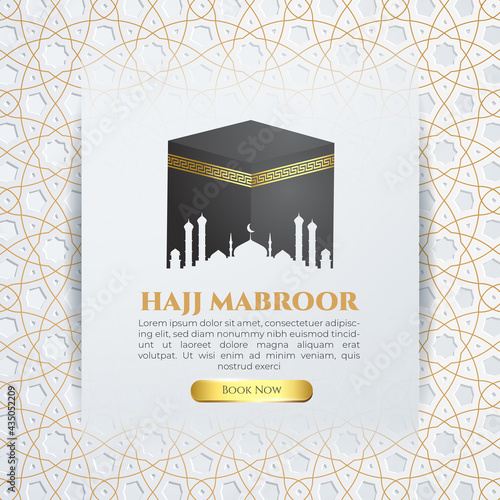 Hajj Mabroor social media template with white gold patern background