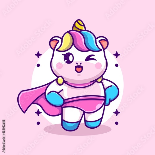 Cute unicorn super hero cartoon