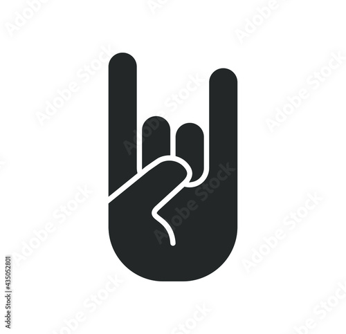 Rock hand gesture icon. Devil horns sign. Heavy metal music symbol. Mouse click cursor logo silhouette. Vector illustration image.