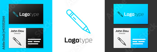 Blue line Pencil with eraser icon isolated on white background. Drawing and educational tools. School office symbol. Logo design template element. Vector