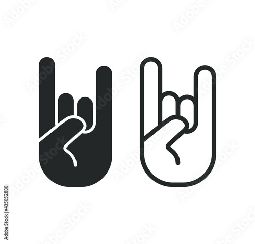 Rock hand gesture icon. Devil horns sign. Heavy metal music symbol. Mouse click cursor logo silhouette. Vector illustration image.