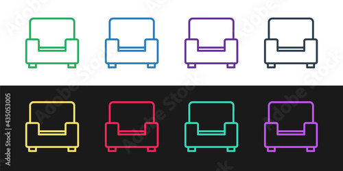 Set line Armchair icon isolated on black and white background. Vector