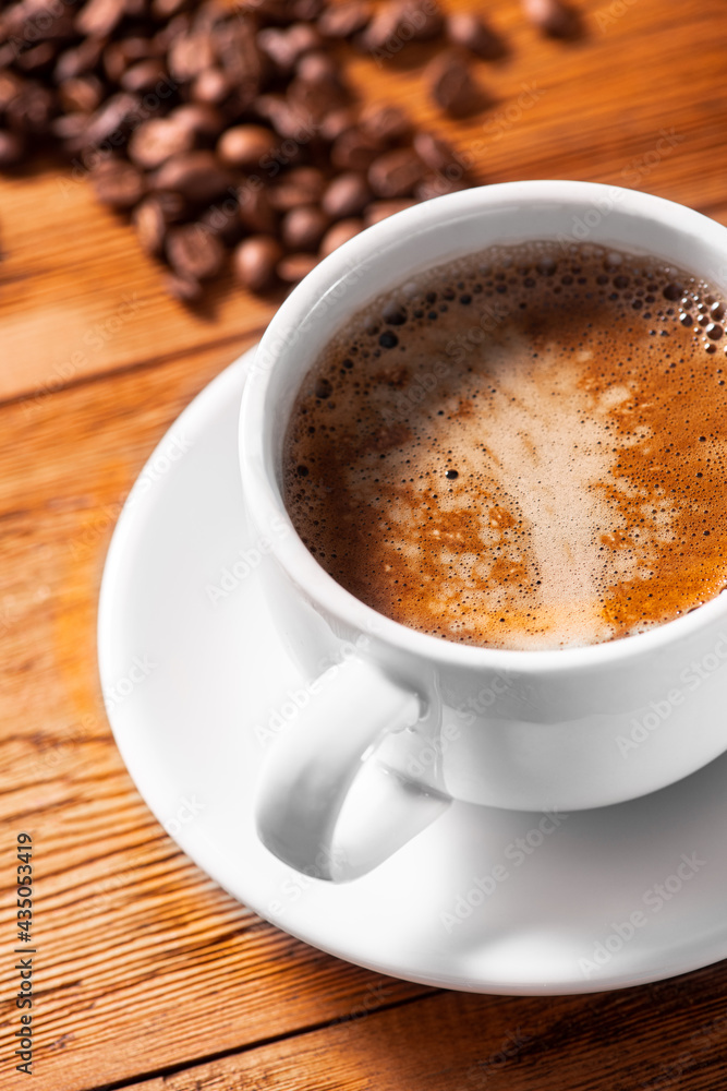 Coffee beverage with roasted coffee beans Coffee beverage with roasted coffee beans