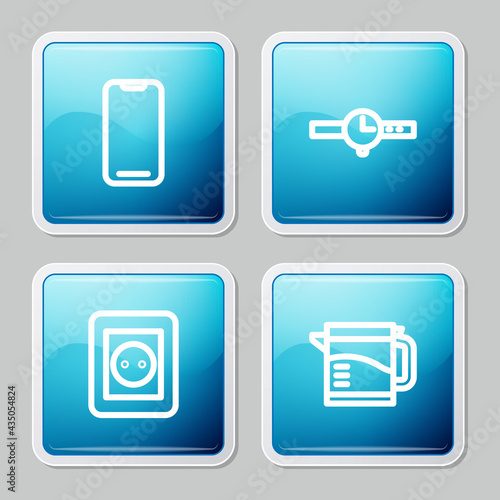 Free Download Set line Smartphone, Wrist watch, Electrical outlet and kettle icon. Vector - GFXLoad