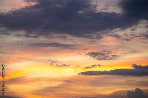 Gradient  colorful cloudy sky at sunset.