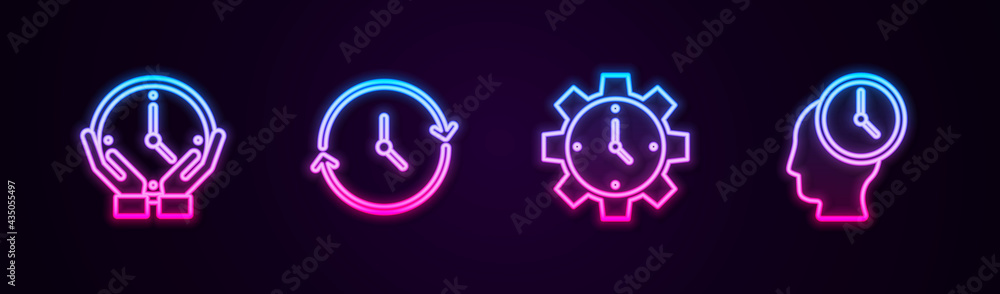 Set line Clock, , Time Management and . Glowing neon icon. Vector Set line Clock, , Time Management and . Glowing neon icon. Vector