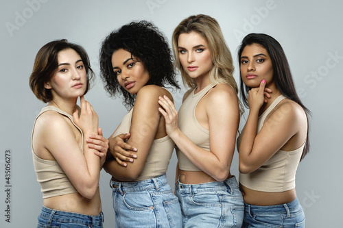 Group of beautiful multi-ethnic women with a different skin and hair types