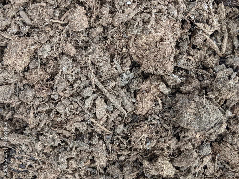Fototapeta premium Compost mulch mixture texture from aged bark and fine