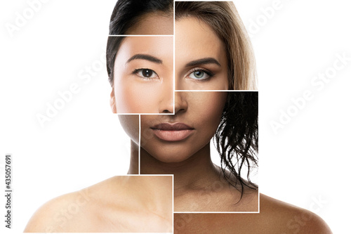 Face parts of different ethnicity women photo