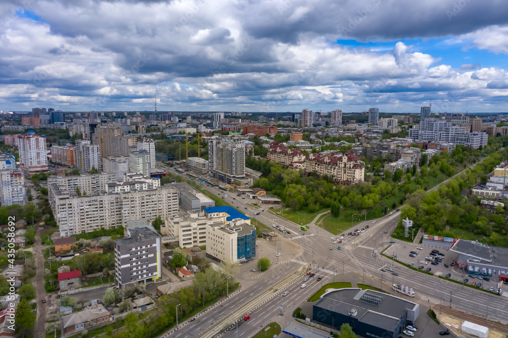 Aerial view of the Kharkov from a drone, city center and Klochkovskaya street districts