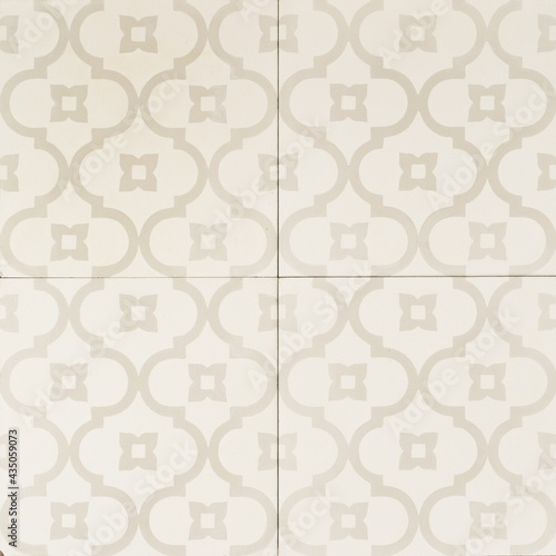 Seamless Moorish soft white tile texture with a floral arabesque pattern