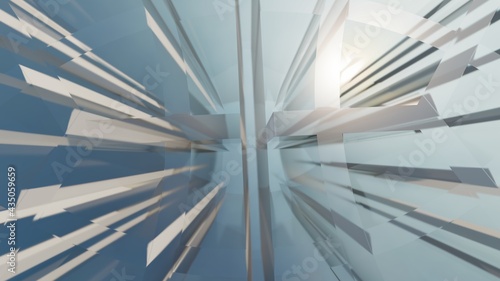 Abstract architectural background pattern of glass walls 3d render
