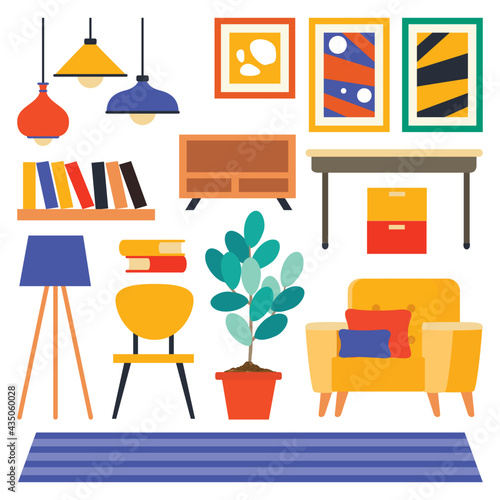 Interior Design Concept With Flat Furnitures