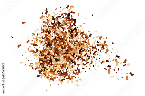Coffee Color Confetti Isolated on White Background. Chocolate Shades Texture. Brown Particles. Digitally Generated Image. Vector Illustration, EPS 10.