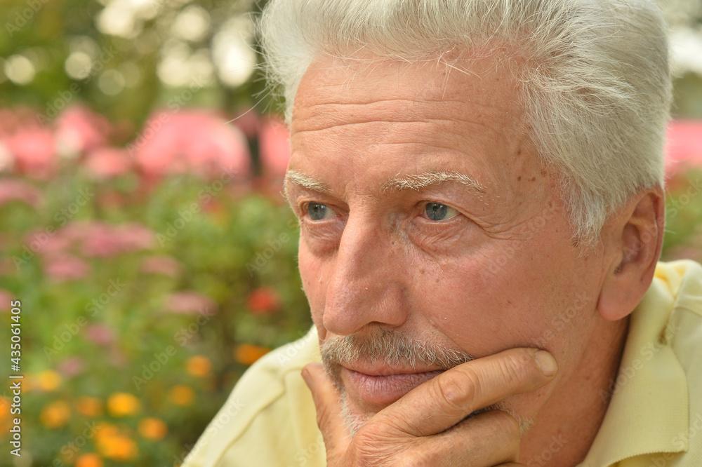 happy senior man thinking in park happy senior man thinking in park