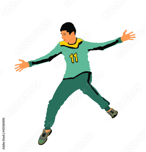 Handball goalkeeper vector illustration isolated on white background. Soccer goalkeeper. Defender sportsman position. Save penalty. Man on goal, sport boy.