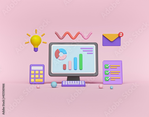 business data report and computer monitor. 3d rendering