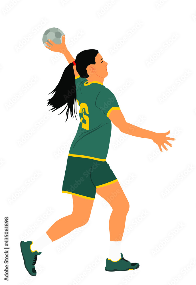 Girl handball player in action with ball vector illustration isolated