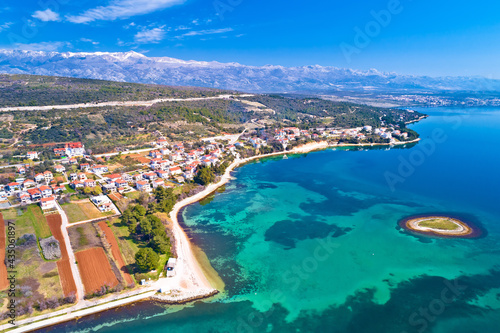 Coastal town of Posedarje and Velebit mountain aerial view