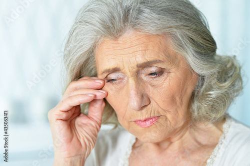 Close up portrait of Sad senior woman