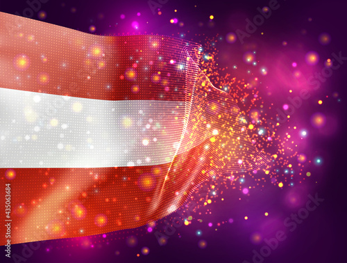 Austria, vector 3d flag on pink purple background with lighting and flares