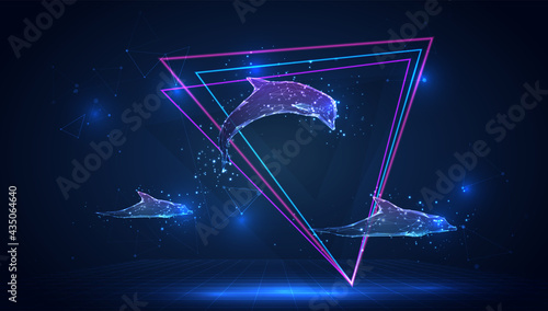vector 3d dolphin on a blue background in virtual space