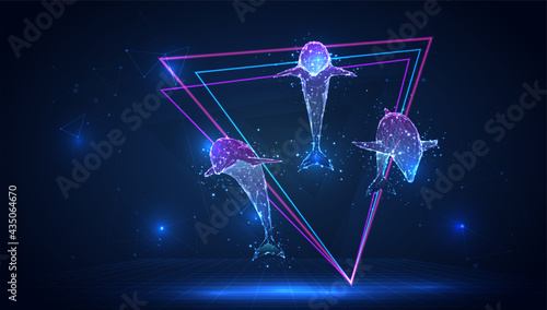 vector 3d dolphin on a blue background in virtual space