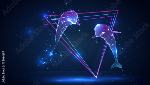vector 3d dolphin on a blue background in virtual space